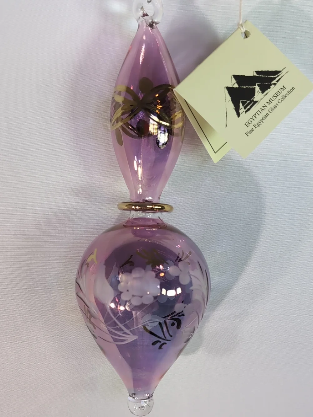 Egyptian Museum Christmas Ornament - Mauve Purple Pink Blown Glass 24K Gold Trim